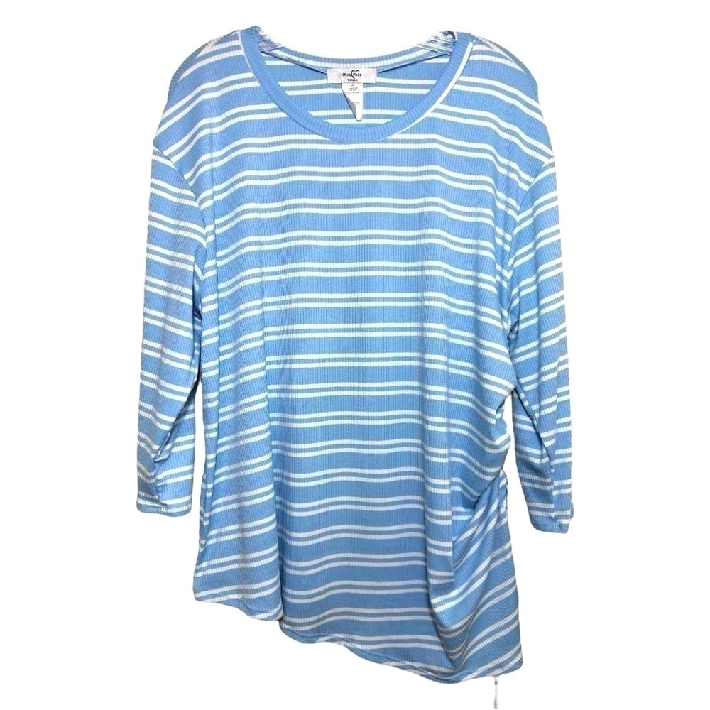MOA MOA Asymmetrical Top with Adjustable Ruching in Blue with White Stripes